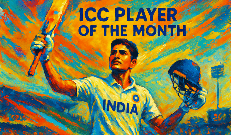Modern vibrant art of Shubman Gill in India jersey as ICC Player of the Month July 2025