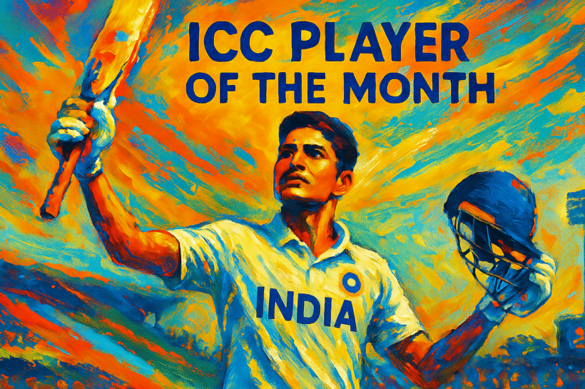 Modern vibrant art of Shubman Gill in India jersey as ICC Player of the Month July 2025
