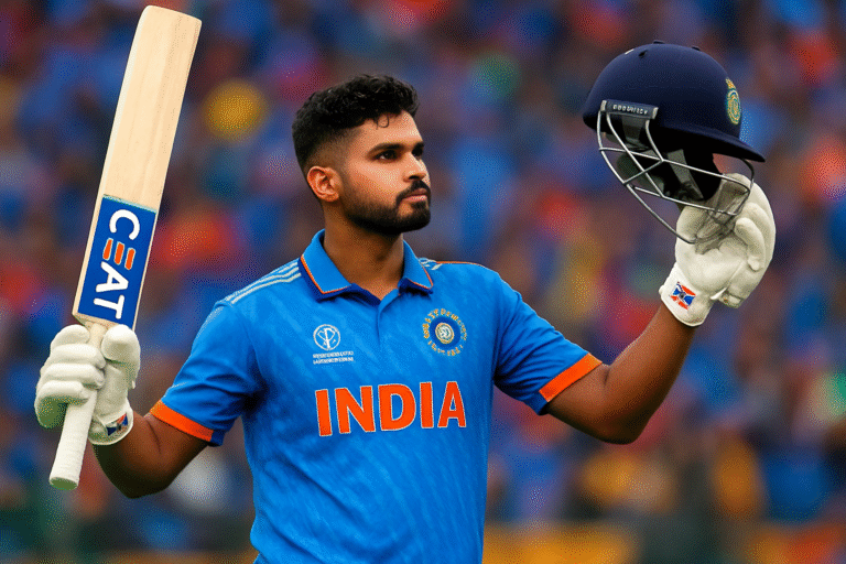 Shreyas Iyer celebrates half-century in India jersey during ICC match